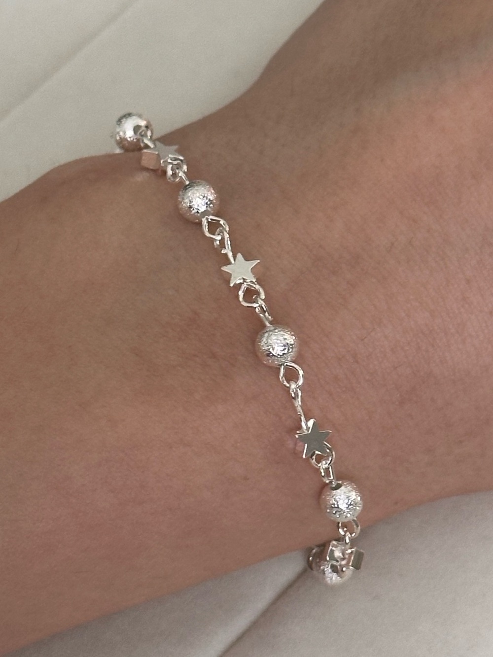 New! Sterling Sterling Silver Star & Bead Bracelet